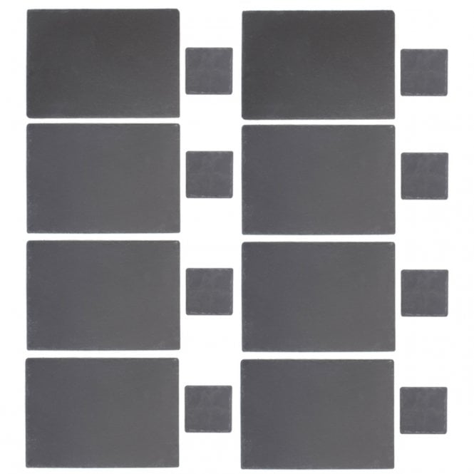 16 Piece: Square Slate Coaster Set of 8 + Large Rectangular Slate Place Mat Set of 8