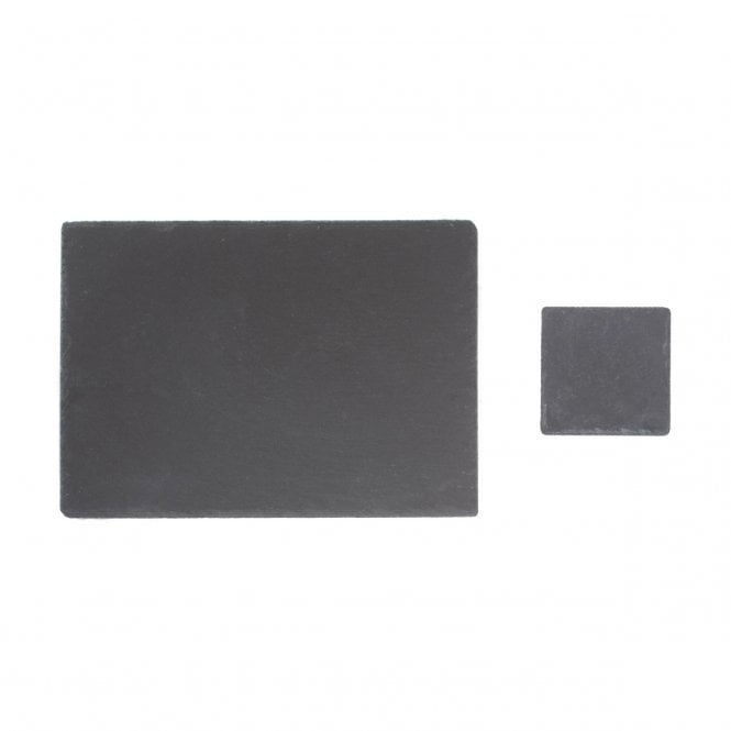 2 Piece: Square Slate Coaster Set of 1 + Large Rectangular Slate Place Mat Set of 1
