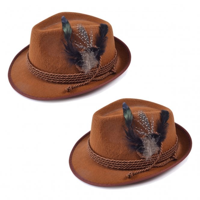 2 x Adult Deluxe Oktoberfest Bavarian Brown Hats 