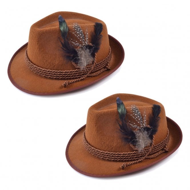 2 x Adult Deluxe Oktoberfest Bavarian Brown Hats 