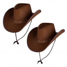 2 x Adult Texan Cowboy DARK BROWN Hats 