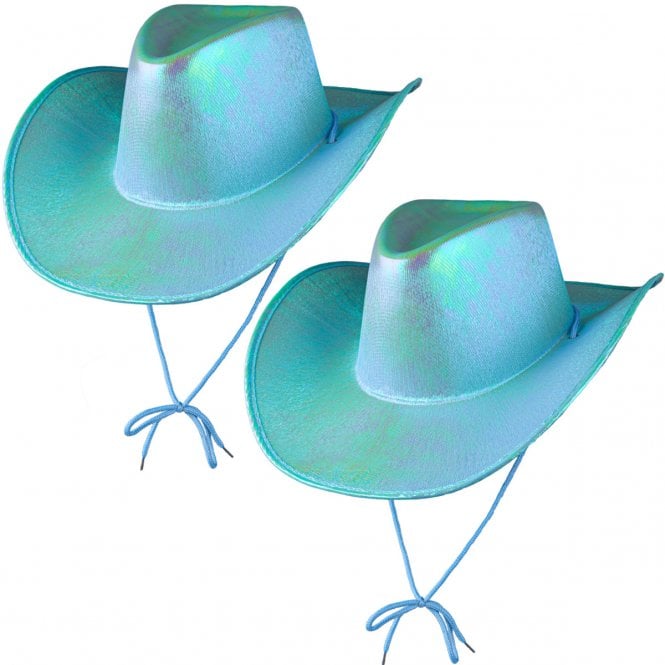 2 x AQUA IRIDESCENT Texan Cowgirl Hat 