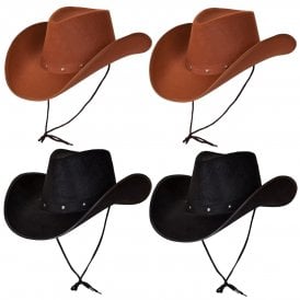 4 x Texan Cowboy Hats (2 Black + 2 Brown)