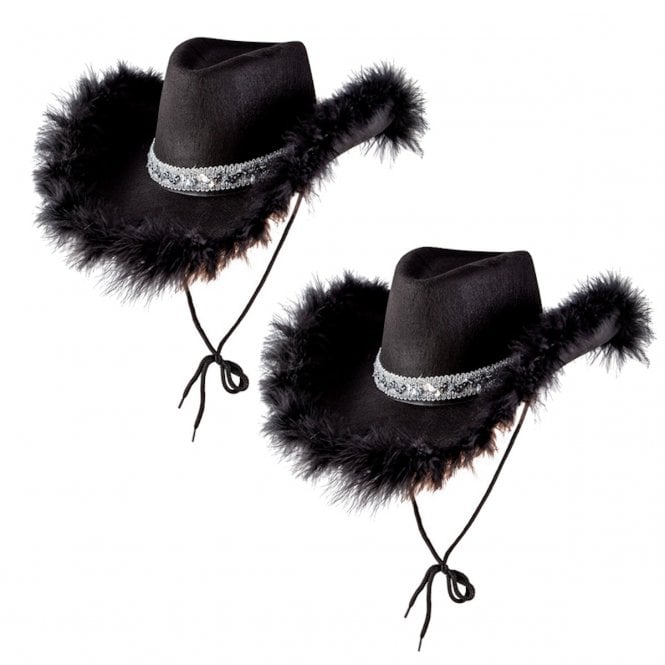 2 x BLACK Marabou Texan Cowgirl Hat 
