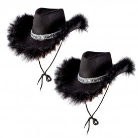 2 x BLACK Marabou Texan Cowgirl Hat 