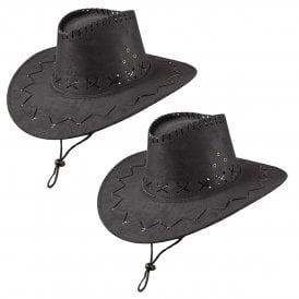 2 X Black Suede Cowboy Hats - Adult Accessory Set