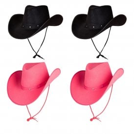 2 X Texan Cowboy Black Hats + 2 x Texan Cowboy Pink Hats