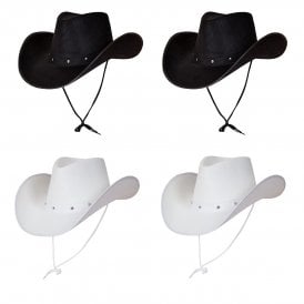 2 X Texan Cowboy Black Hats + 2 x Texan Cowboy White Hats