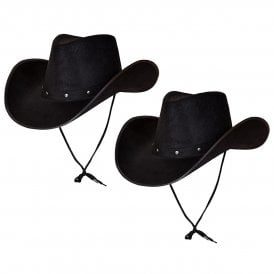 2 X Texan Cowboy Black Hats - Adult Accessory Set