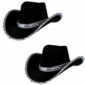 2 x Texan Cowgirl Hat, Black with Sequins - Adult Accessory