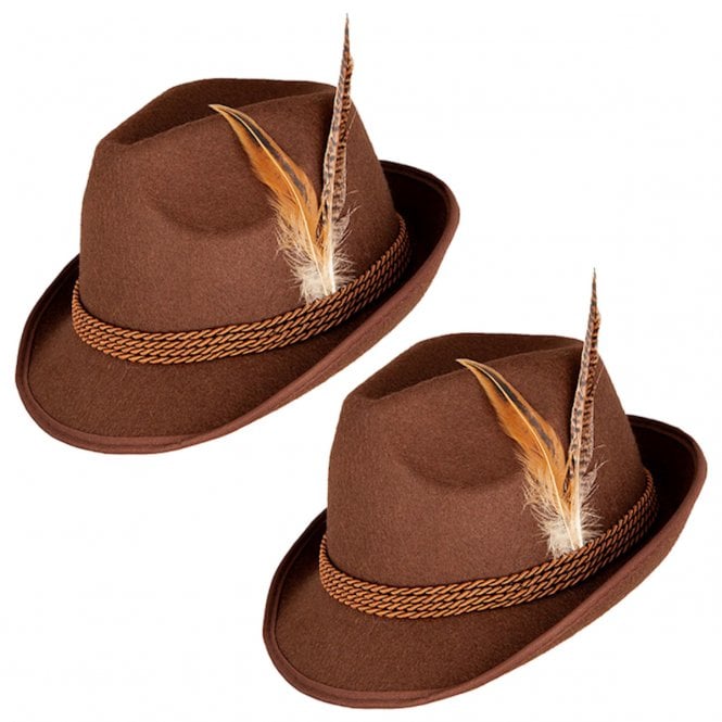 2 x Brown Deluxe Bavarian Oktobefest Hats 