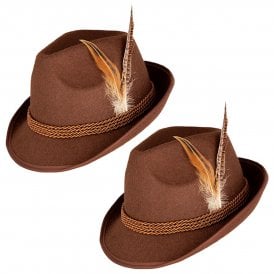 2 x Brown Deluxe Bavarian Oktobefest Hats   