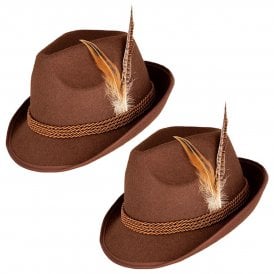 2 x Brown Deluxe Bavarian Oktobefest Hats   