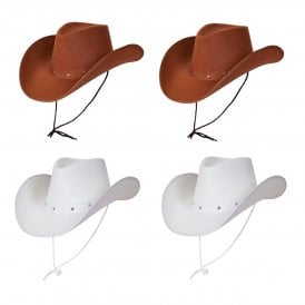 2 X Texan Cowboy Brown Hat + 2 x Texan Cowboy White Hat - Adult Accessory Set 