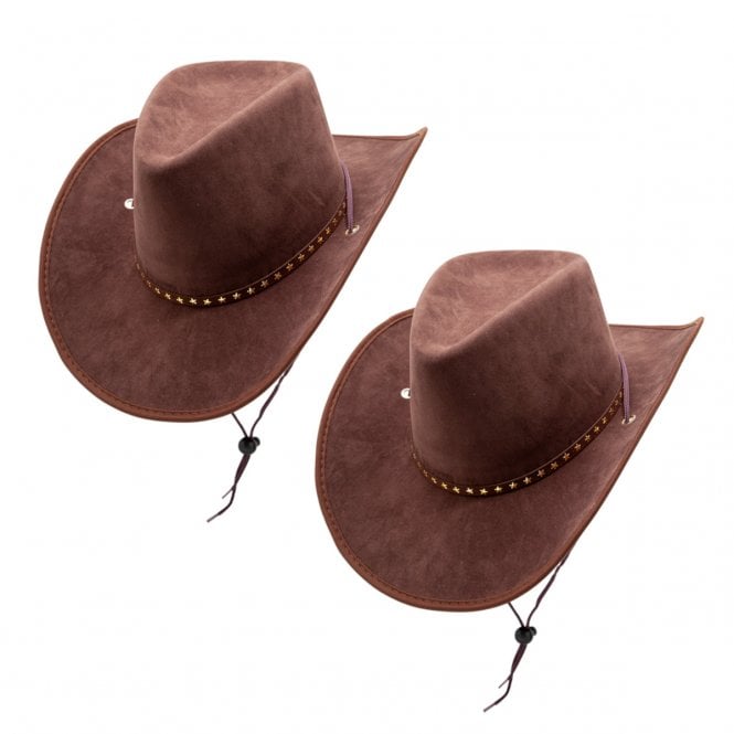 2 x BROWN Texan Cowboy - Suede / Stars