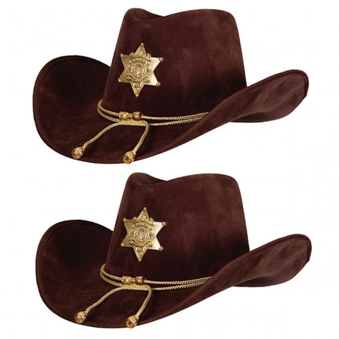 2 x DELUXE BROWN Suede Sheriff Hat