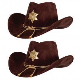 2 x Deluxe Brown Suede Sheriff Hat