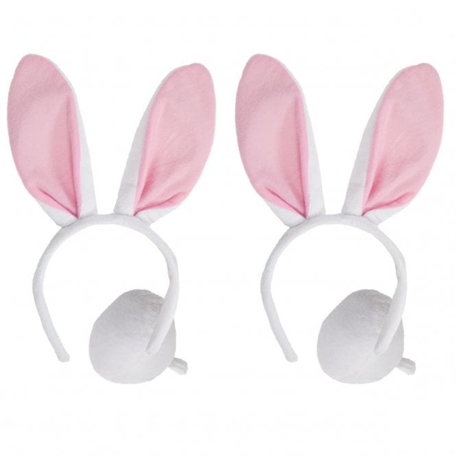 2 x Easter Bunny/White Rabbit Ears & Tail Set - Kids Accessory 