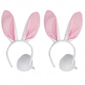 2 x Easter Bunny/White Rabbit Ears & Tail Set - Kids Accessory 