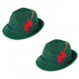 2 x Green Deluxe Bavarian Oktoberfest Hats