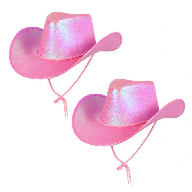 2 x PINK IRIDESCENT Texan Cowgirl Hats 