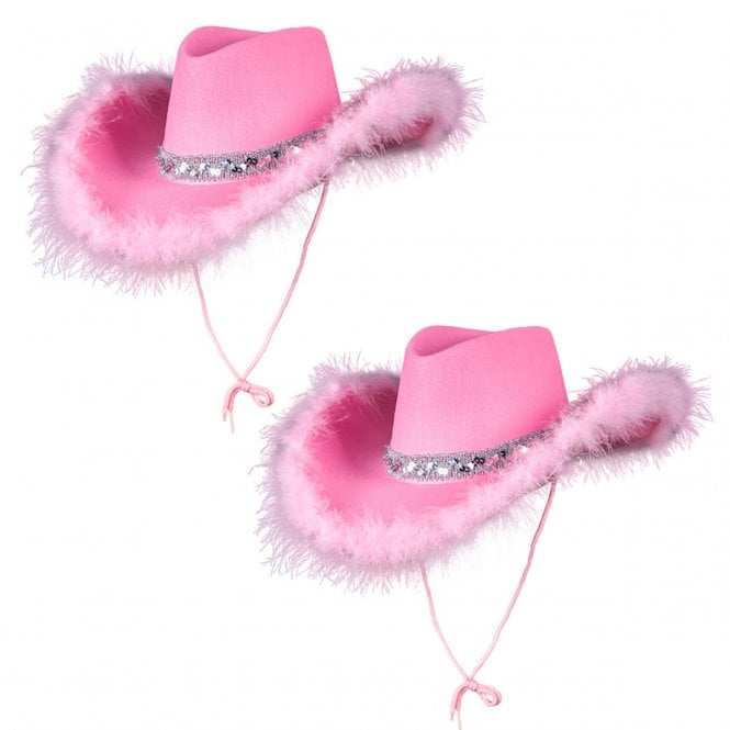 2 x PINK Marabou Feather Texan Cowgirl Hats