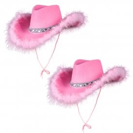 2 x PINK Marabou Feather Texan Cowgirl Hats