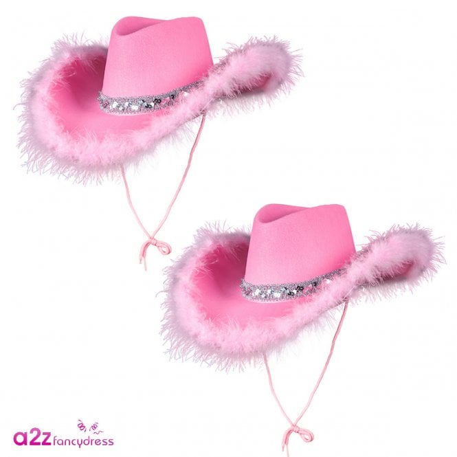 2 x Pink Sequin & Marabou Texan Cowgirl Hats **IMPERFECTS**