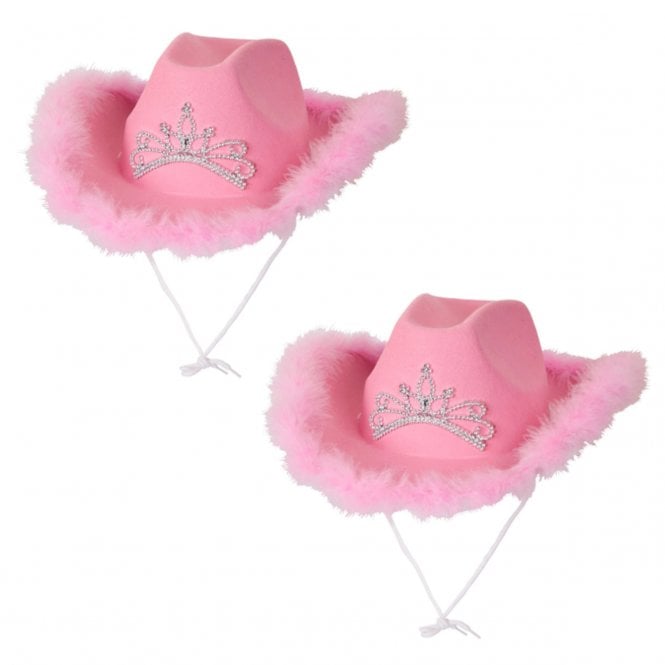 2 x PINK TIARA Cowgirl Hats with Marabou Feather