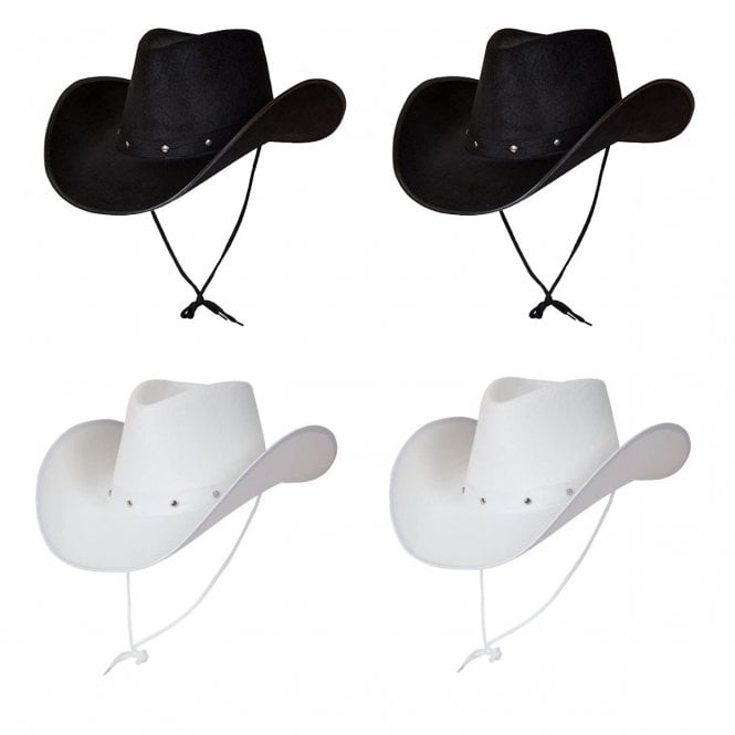 2 X BLACK Texan Cowboy Hats + 2 x WHITE Texan Cowboy Hats 