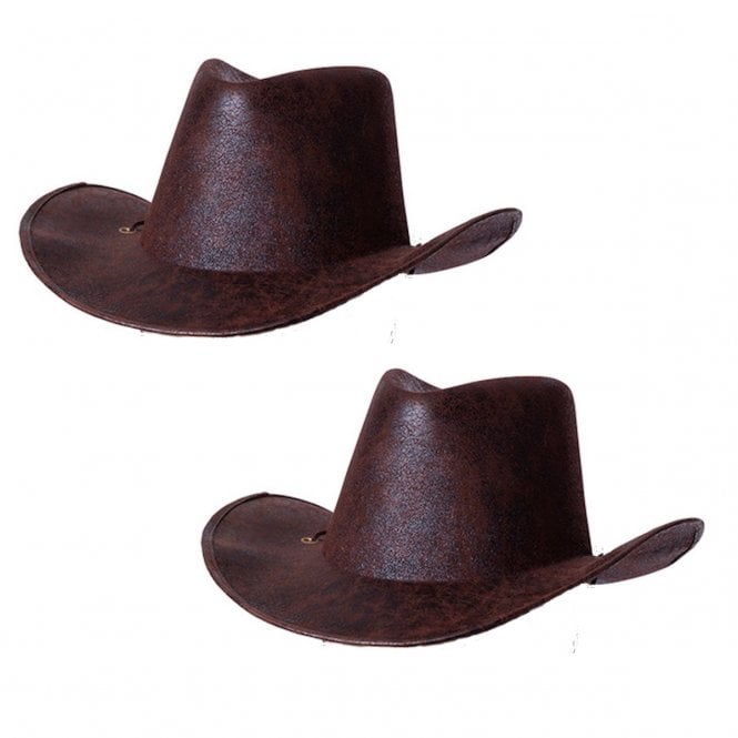 2 x BROWN AGED FAUX LEATHER - Texan Cowboy Hats