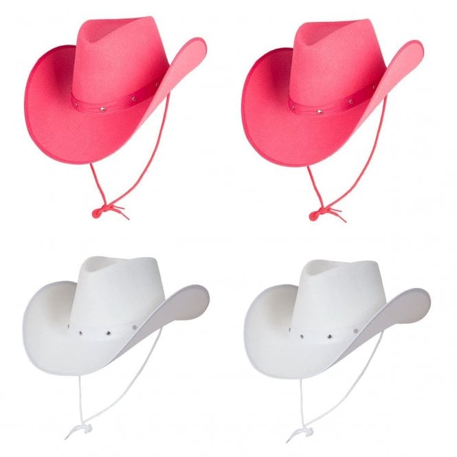 2 X WHITE Texan Cowboy Hats + 2 x PINK Texan Cowboy Hats