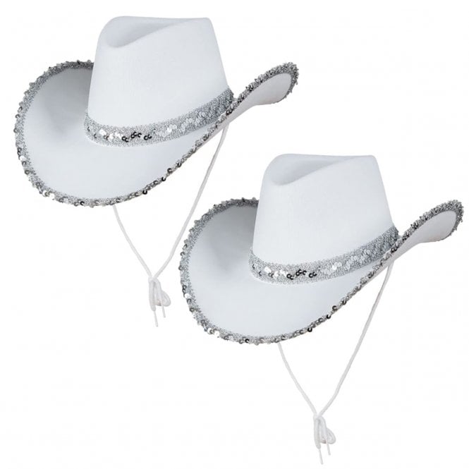 2 x Texan Cowgirl Hats - White with Sequins