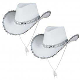 2 x Texan Cowgirl Hats - White with Sequins