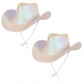 2 x WHITE IRIDESCENT Texan Cowgirl Hats  	