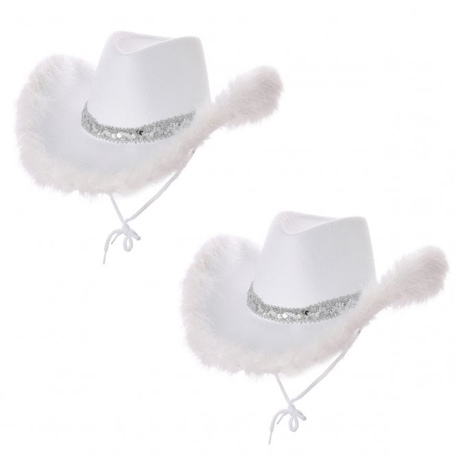 2 x WHITE Marabou Feather Texan Cowgirl Hats