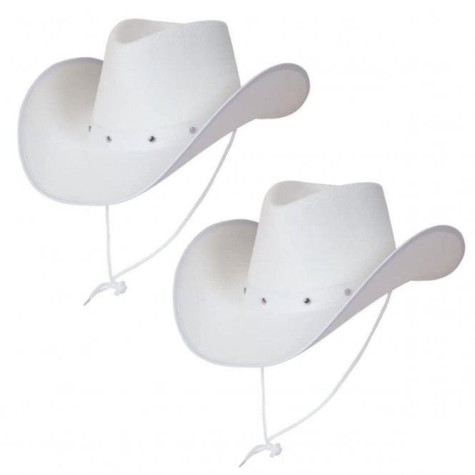 2 x WHITE - Texan Cowboy Hats 