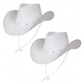 2 x WHITE Texan Cowboy Hats 