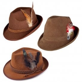 3 x Adult Brown Deluxe Bavarian Oktoberfest Hats (3 Styles)