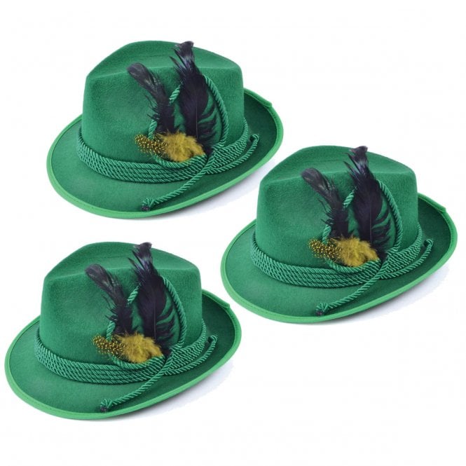 3 x Adult Oktoberfest Green Hats 