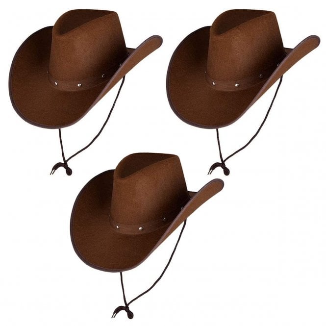 3 x Adult Texan Cowboy DARK BROWN Hats