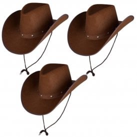 3 x Adult Texan Cowboy DARK BROWN Hats 
