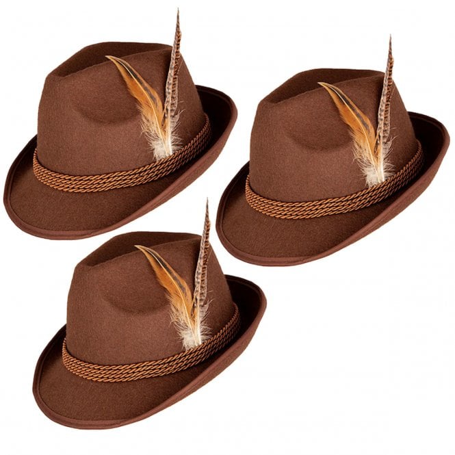 3 x Brown Deluxe Bavarian Oktoberfest Hats