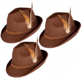 3 x Brown Deluxe Bavarian Oktoberfest Hats 
