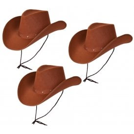 3 x Texan Cowboy Brown Hats