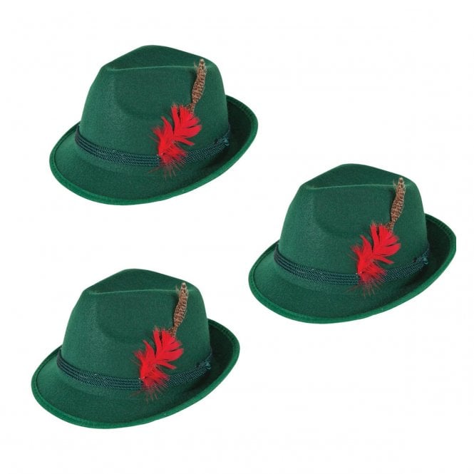 3 x Green Deluxe Bavarian Oktobefest Hats 