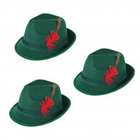 3 x Green Deluxe Bavarian Oktobefest Hats 