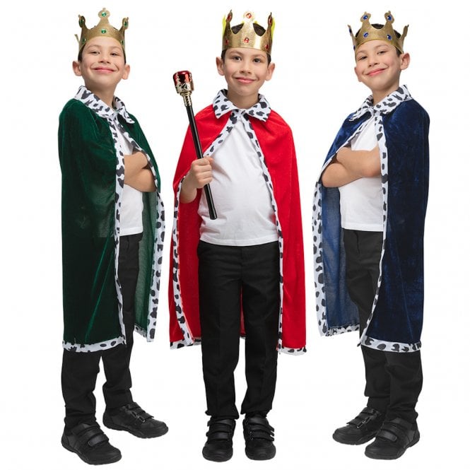 3 x Kings Regal Robe (Ermine Lining) & Crown Set (Red/Blue/Green)