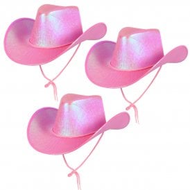 3 x PINK IRIDESCENT Texan Cowgirl Hats 