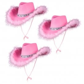 3 x PINK Marabou Feather Texan Cowgirl Hats